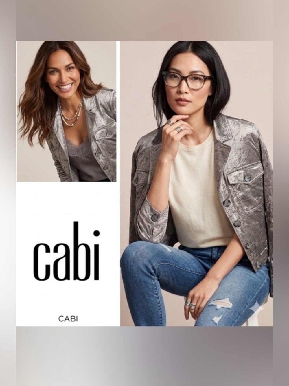 CAbi Silver Metallic Velvet Jean Jacket